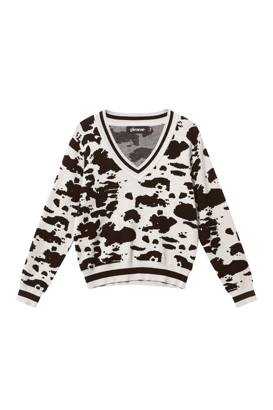 Gebreid (inclusief haakwerk en wolstof) Luipaardprint V-hals Trui voor Dames Herfst/Winter Casual