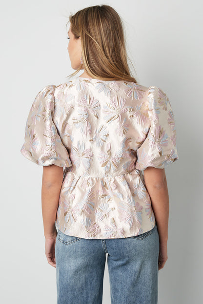 Elegant Floral Short Sleeve Top for Spring/Summer