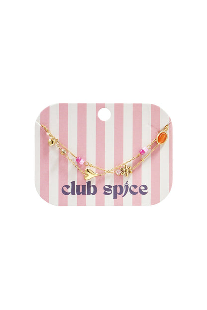 Dubbele armband met variërend hangers, kralen en steentjes