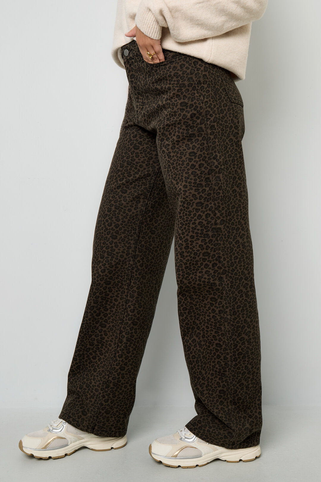 Geweven Katoen Vrouwen Rechte Broek Luipaardprint Herfst/Winter