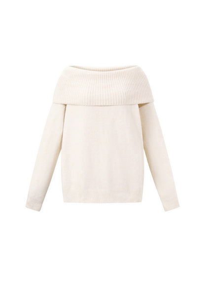 Gebreide Polyestervezel Vrouwen Off-Shoulder Trui Elegant Solide Kleur