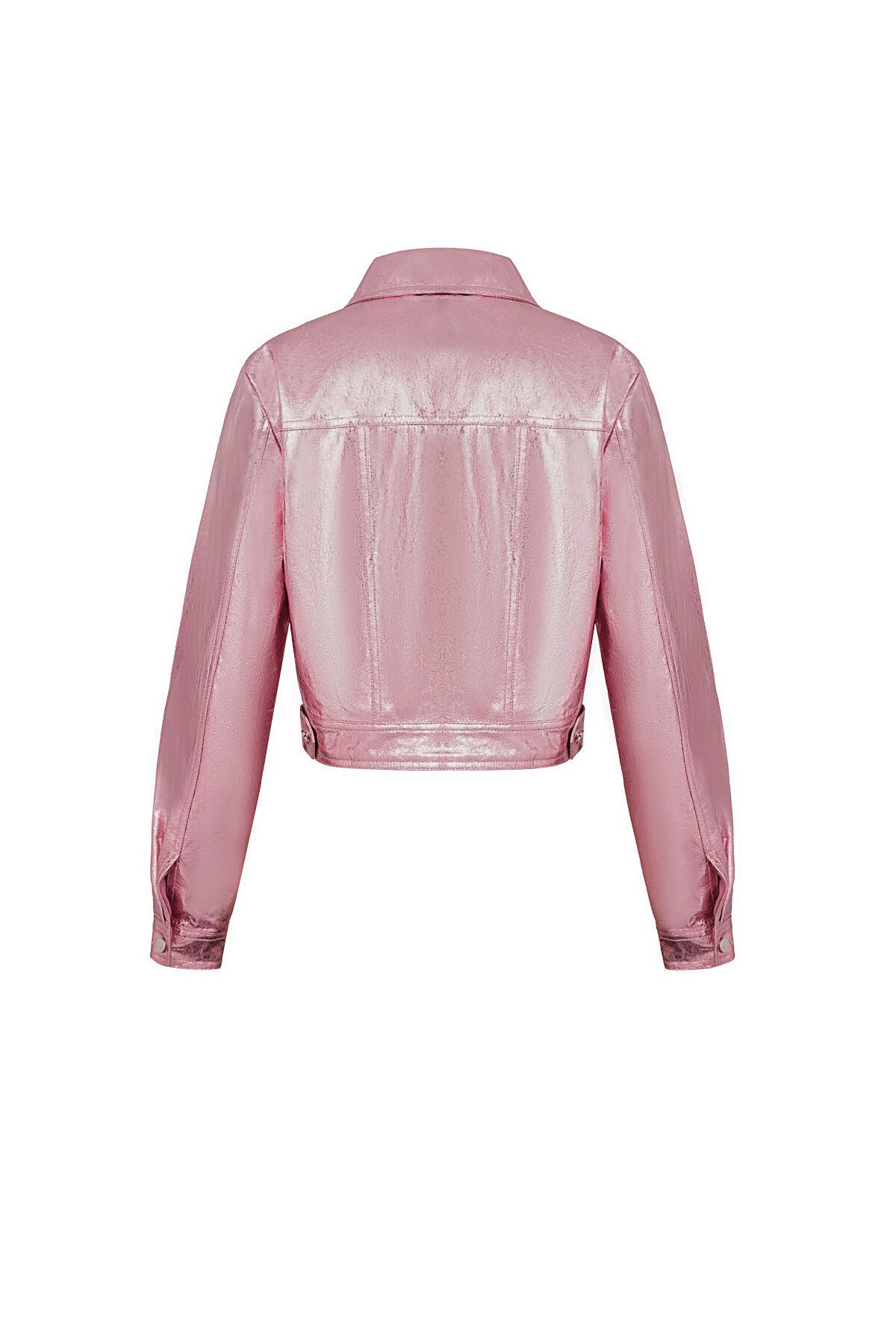 PU Vrouwen Korte Jas Glanzende Metalen Finish