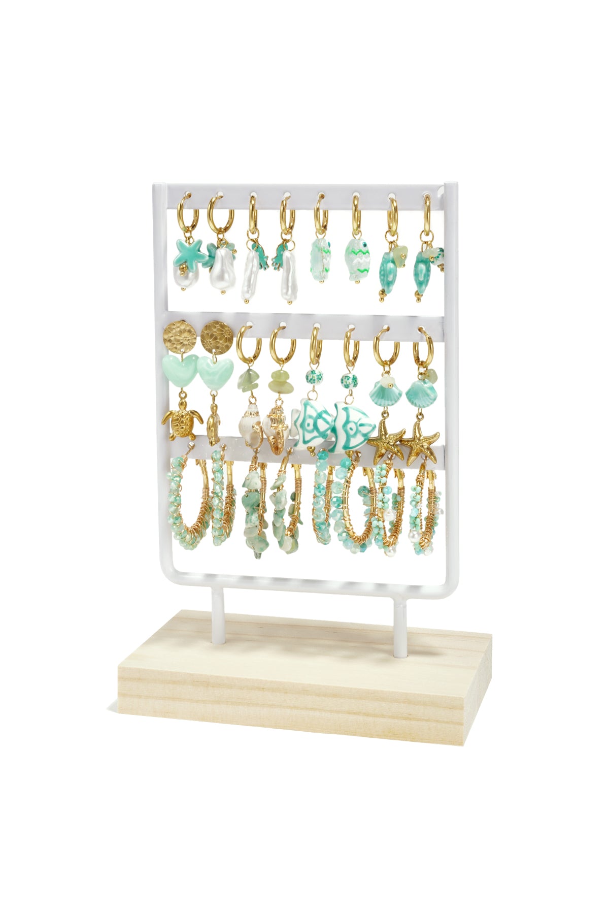 Oorbellen set met strandthema op display