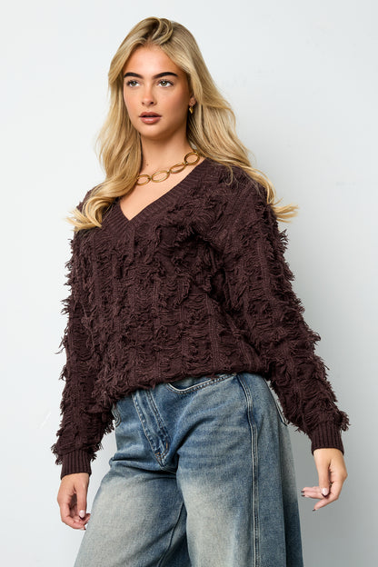 V sweater met franjes