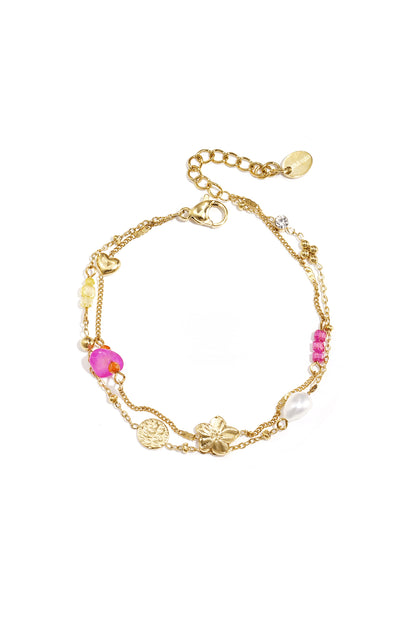 Bedelarmbanden met steentjes, kraaltjes en munt