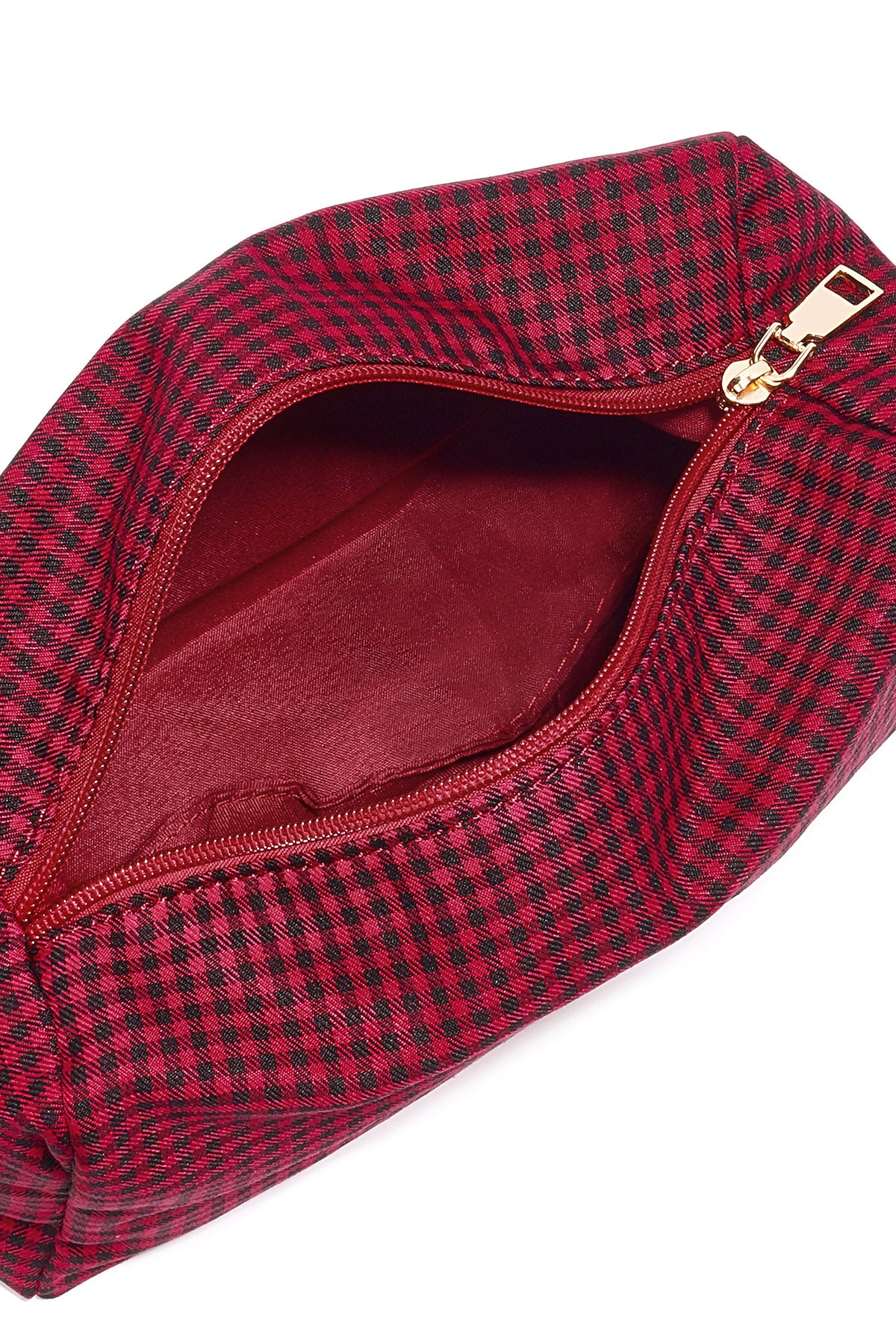 Make-up tasjes van geruit polyester, ideaal voor dagelijks gebruik.