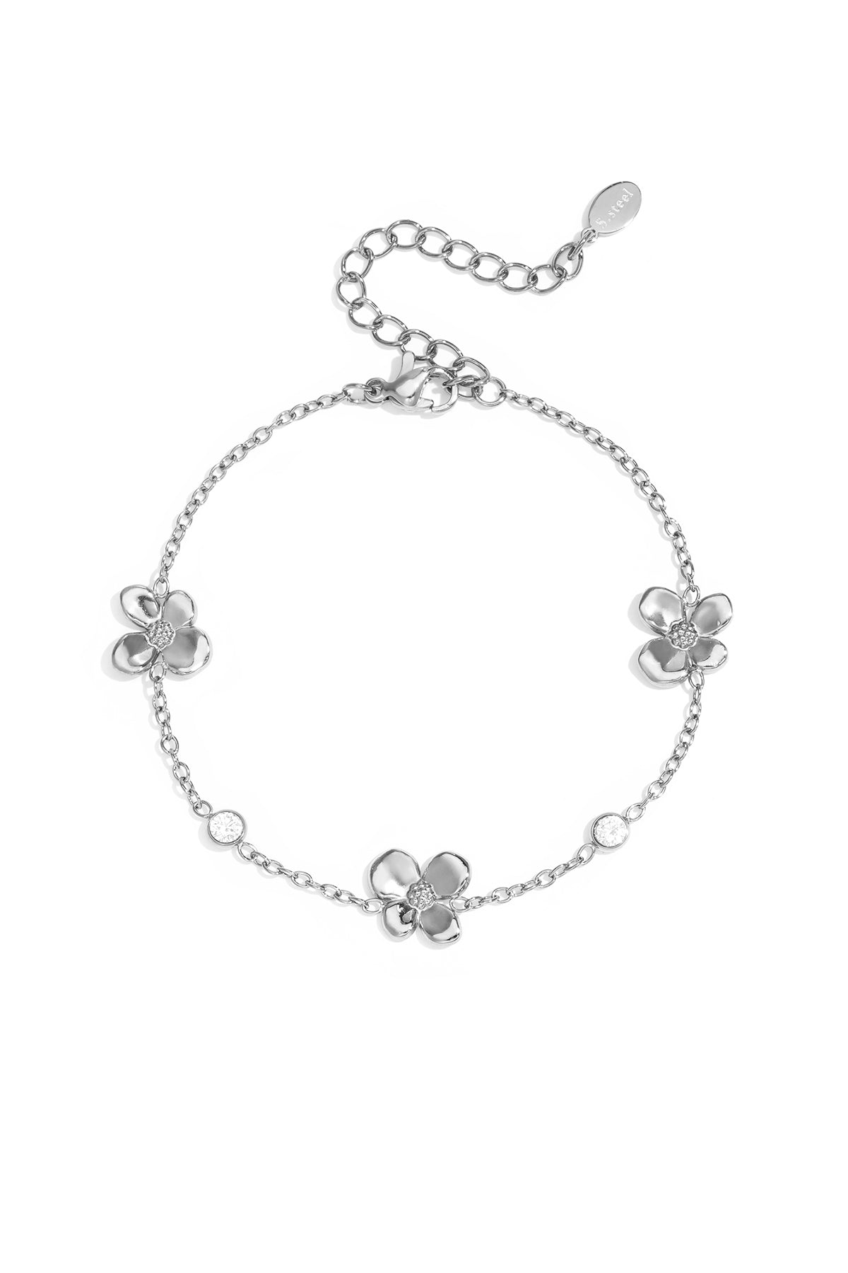 Roestvrijstalen bedelarmbanden met bloemmotief, eenvoudige dagelijkse sieradenserie voor dames.