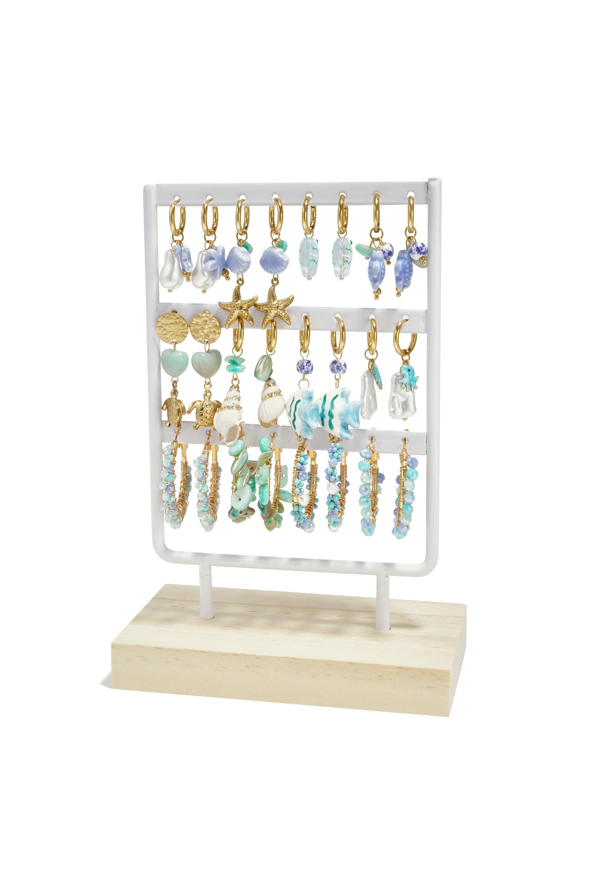Oorbellen set met strandthema op display