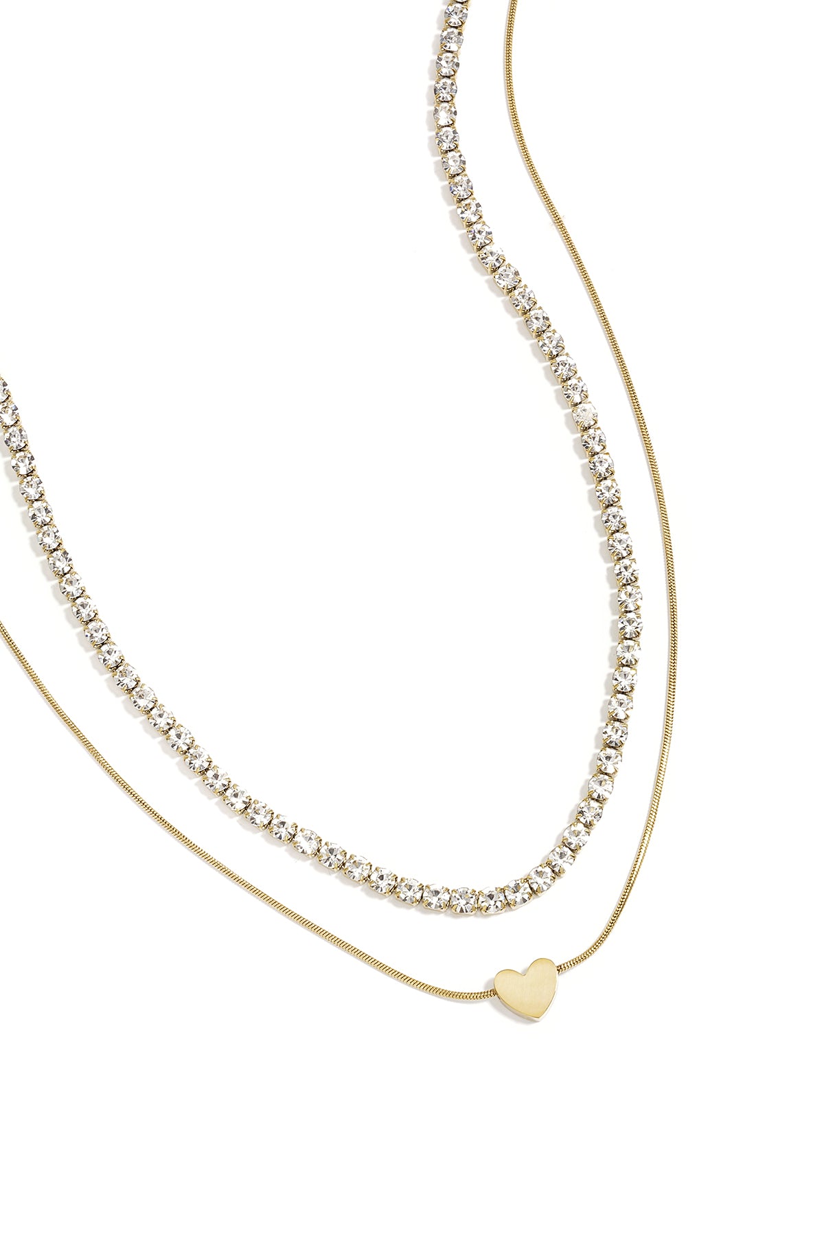 Dubbele ketting met minimalistisch hart en zirkonia