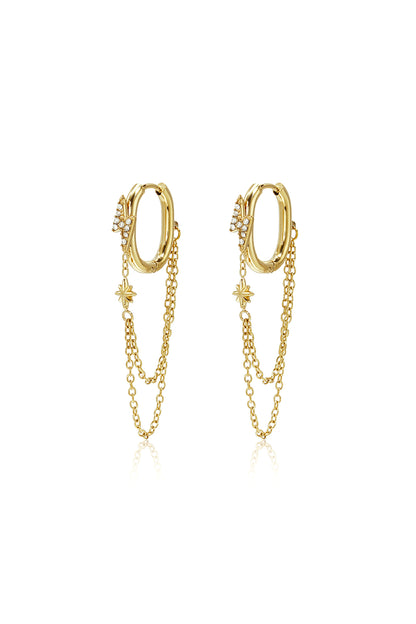 Oorbellen met hangertjes van roestvrij staal en ketting, Simple Daily Simple Series, damessieraden