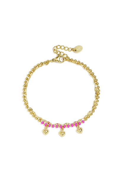 Dubbele armband met kralen en hartjes charms