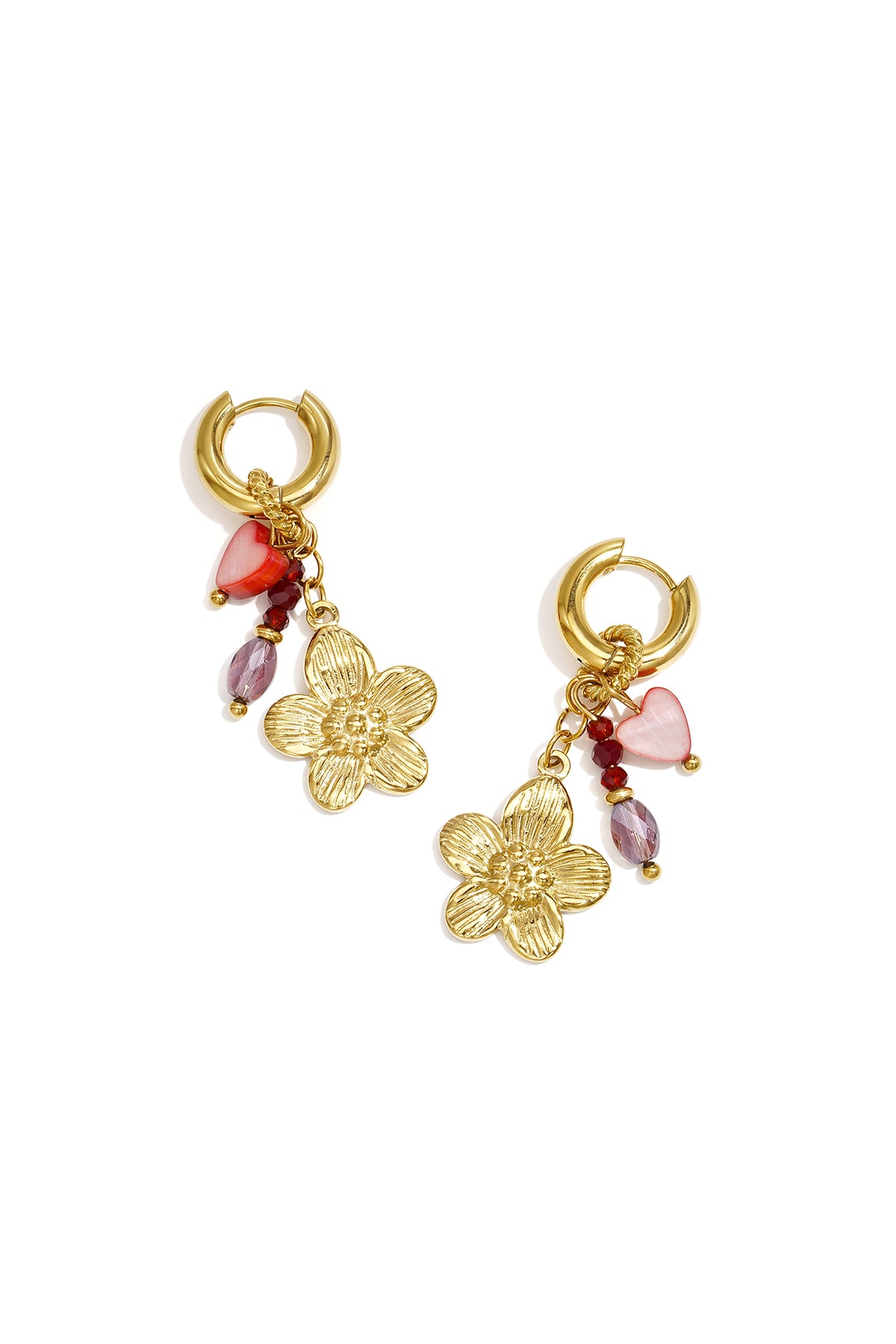 Roestvrijstalen hangende oorbellen met bloemmotief, eenvoudige dagelijkse sieraden uit de Simple-serie voor dames.