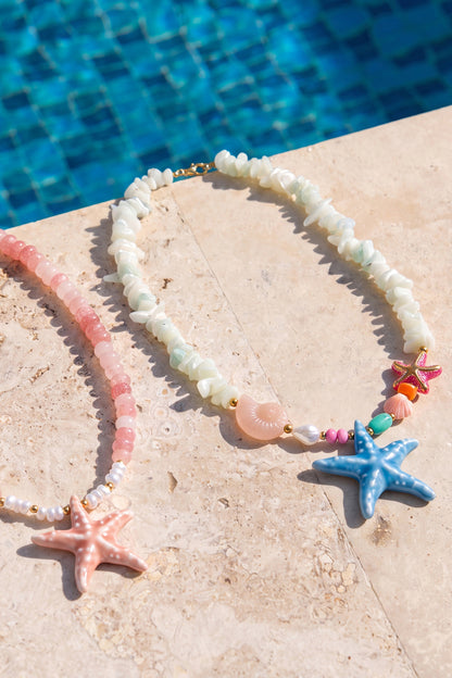 Glazen kralenkettingen met zeesterrenmotief, vakantie-/strandthema, romantische serie voor dames.