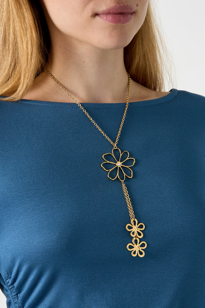 Roestvrijstalen hangerkettingen met bloemenmotief uit de Daily Simple-serie voor dames.