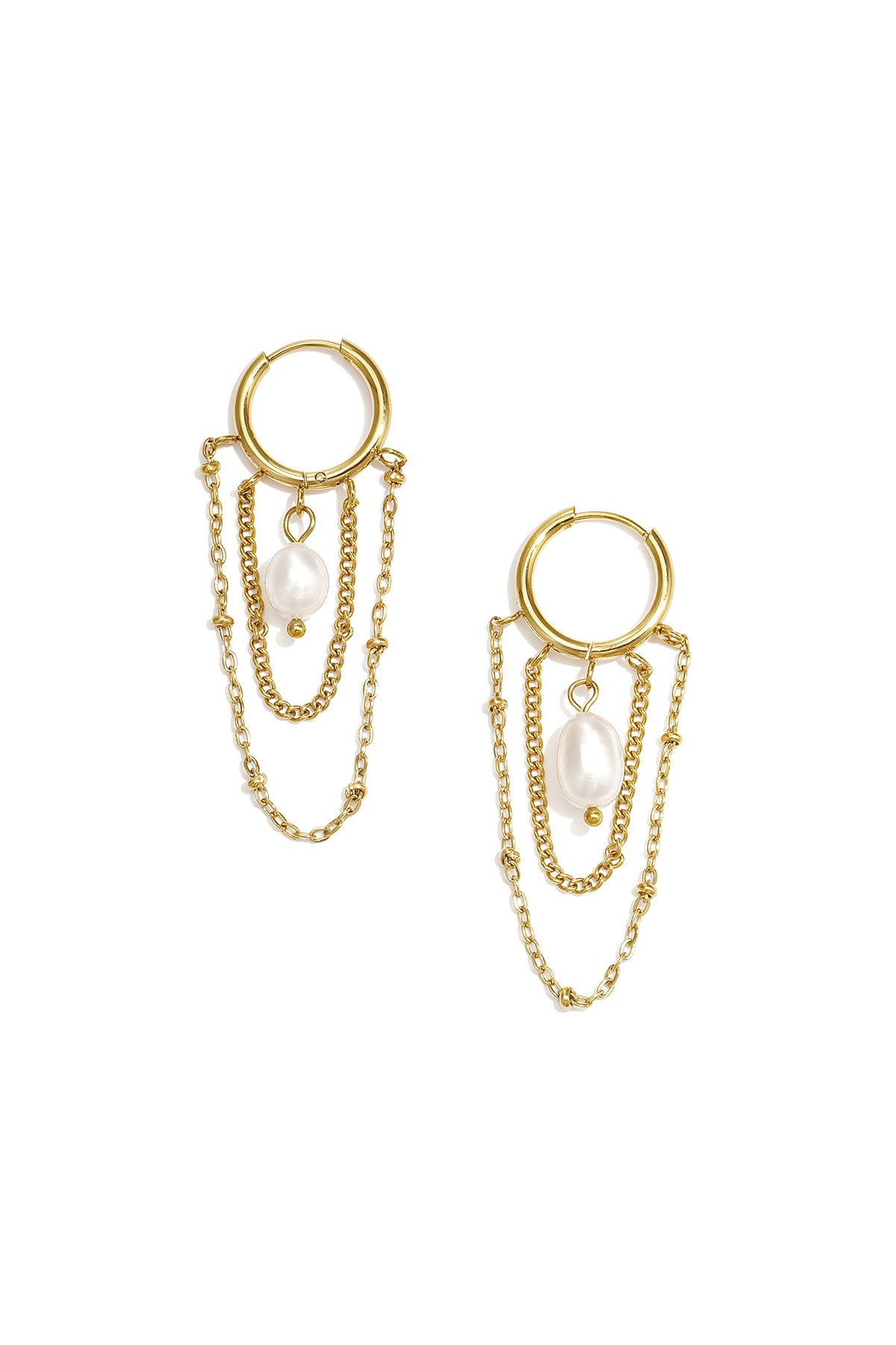 Oorbellen met hangertjes van roestvrij staal en ketting, Simple Daily Simple Series, damessieraden