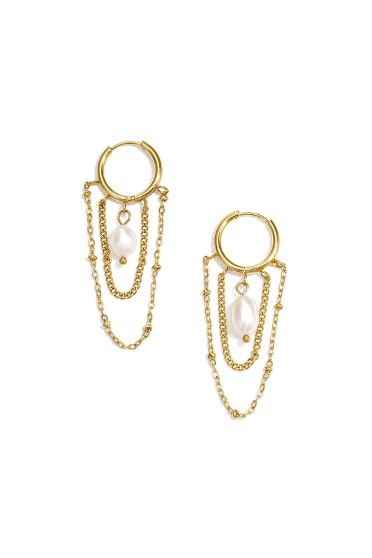 Oorbellen met hangertjes van roestvrij staal en ketting, Simple Daily Simple Series, damessieraden