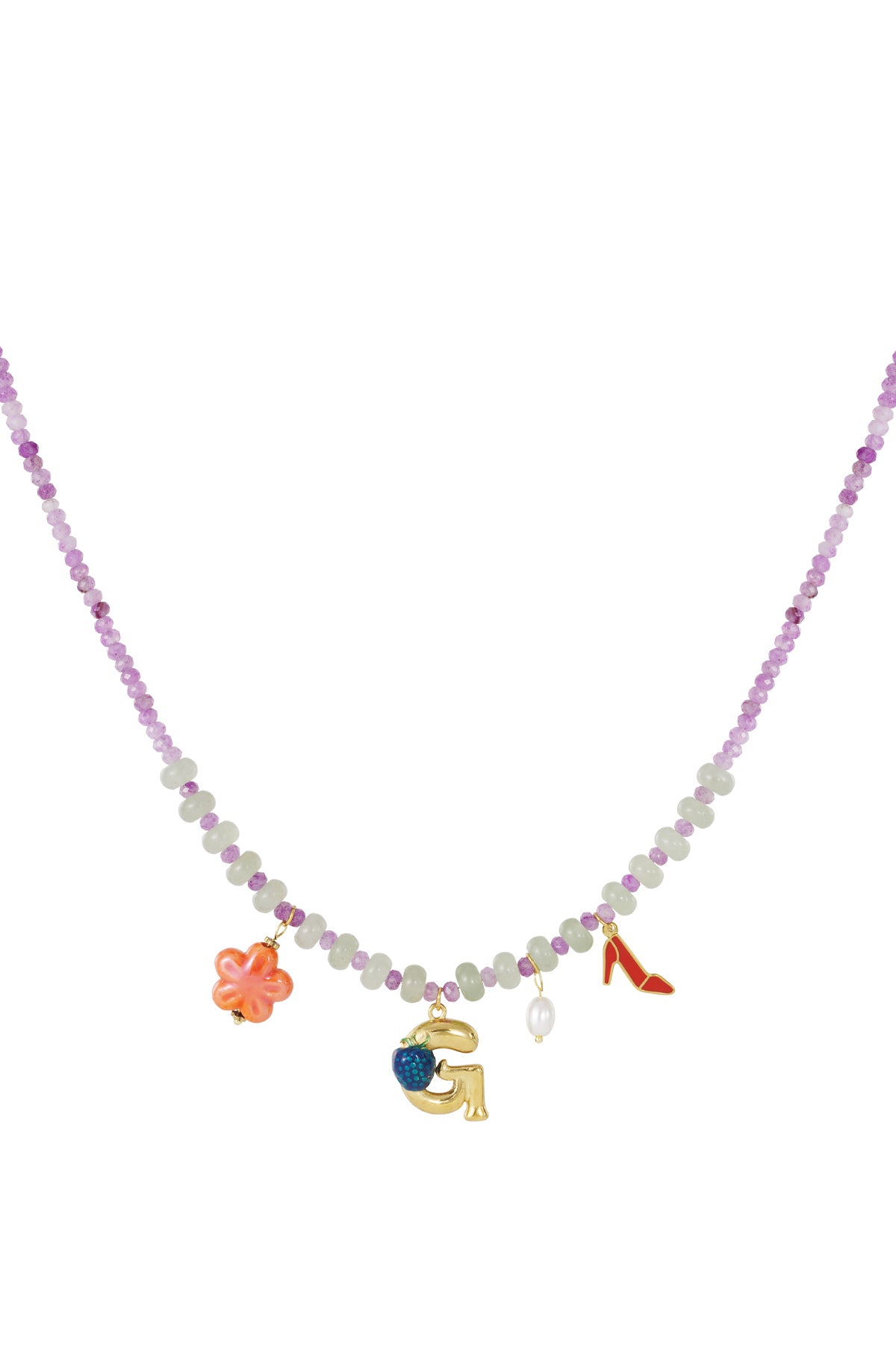 Vrolijke kralen initialen ketting met bedels