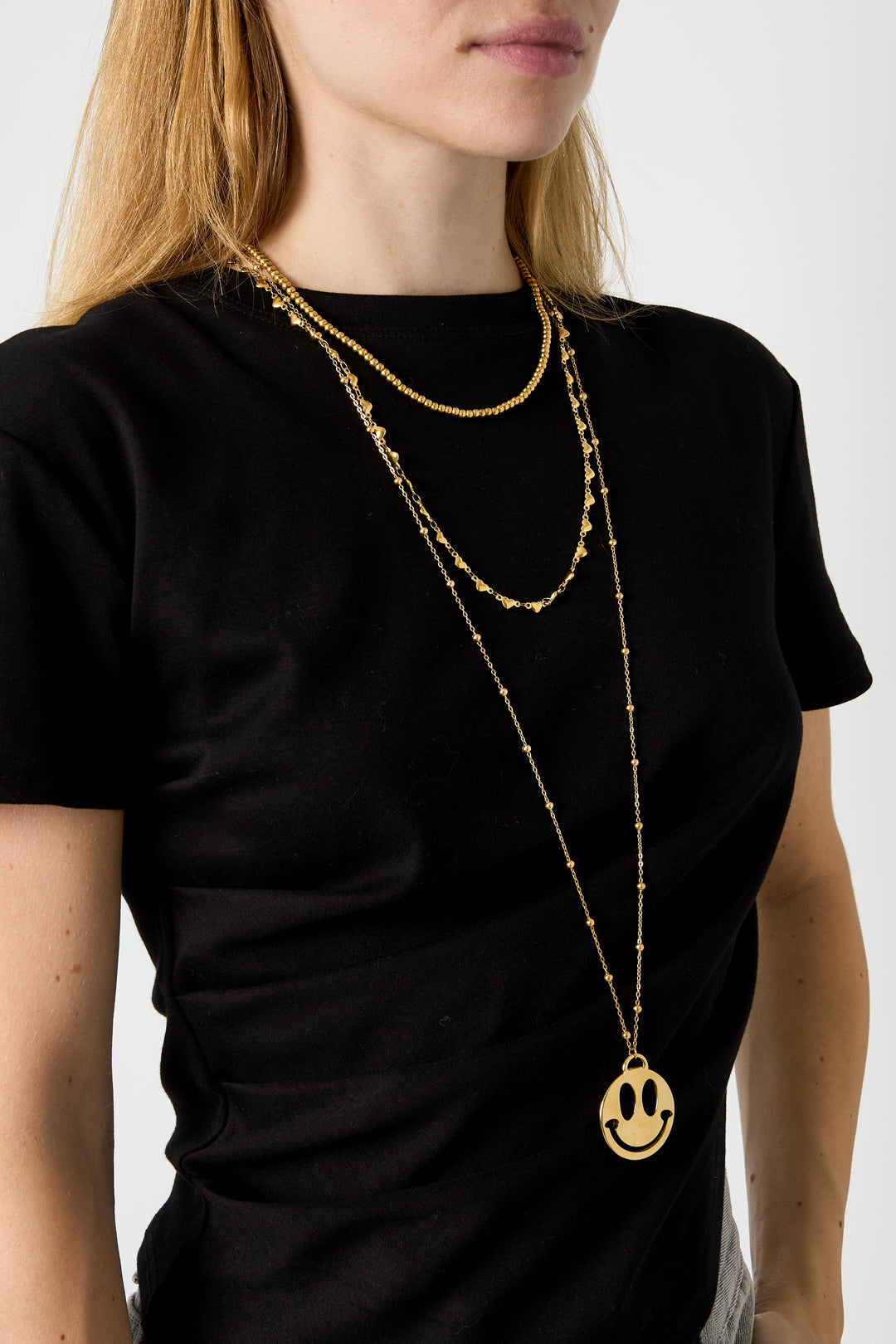 Lange roestvrijstalen ketting met lachend gezichtje, casual en eenvoudig model, dames sieraden