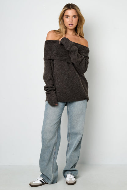 Gebreide Polyestervezel Vrouwen Off-Shoulder Trui Elegant Solide Kleur
