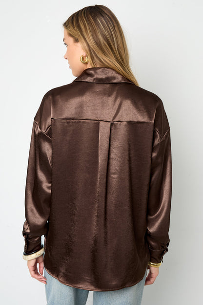 Woven Polyester Fiber Vrouwen Overhemd Casual Solid Color Basic