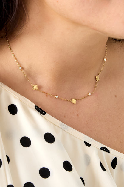 Ketting met klavertjes en ronde zirkonia steentjes