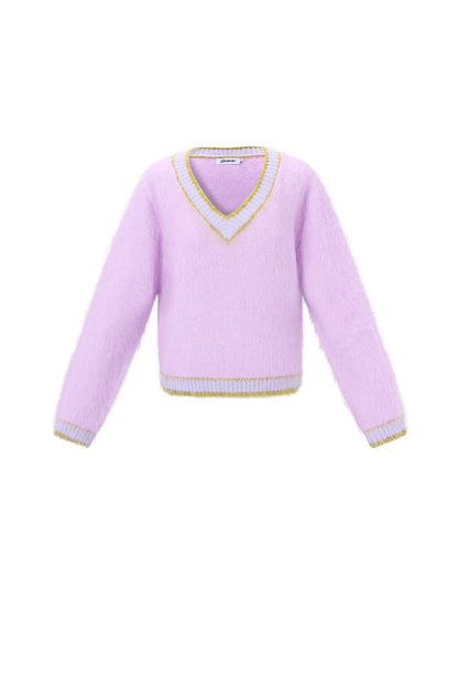 Gebreide Polyestervezel Vrouwen V-hals Trui Casual Kleurcontrast