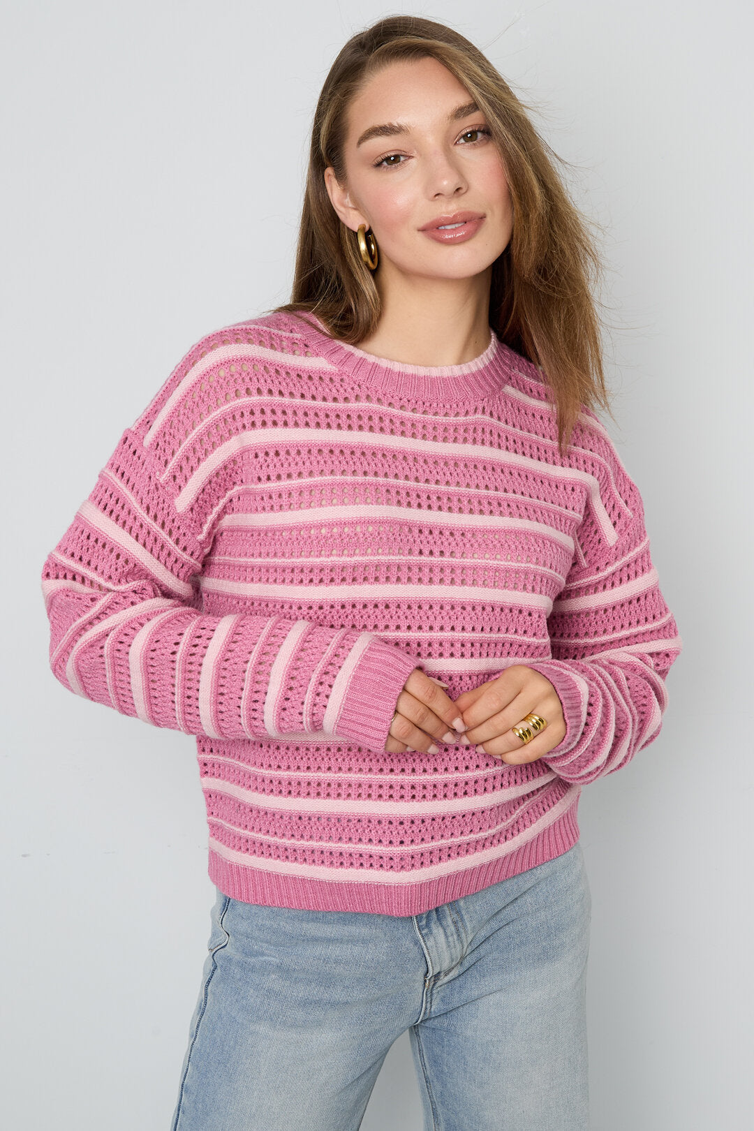 Gebreide Polyestervezel Vrouwen Truien Casual Strepen