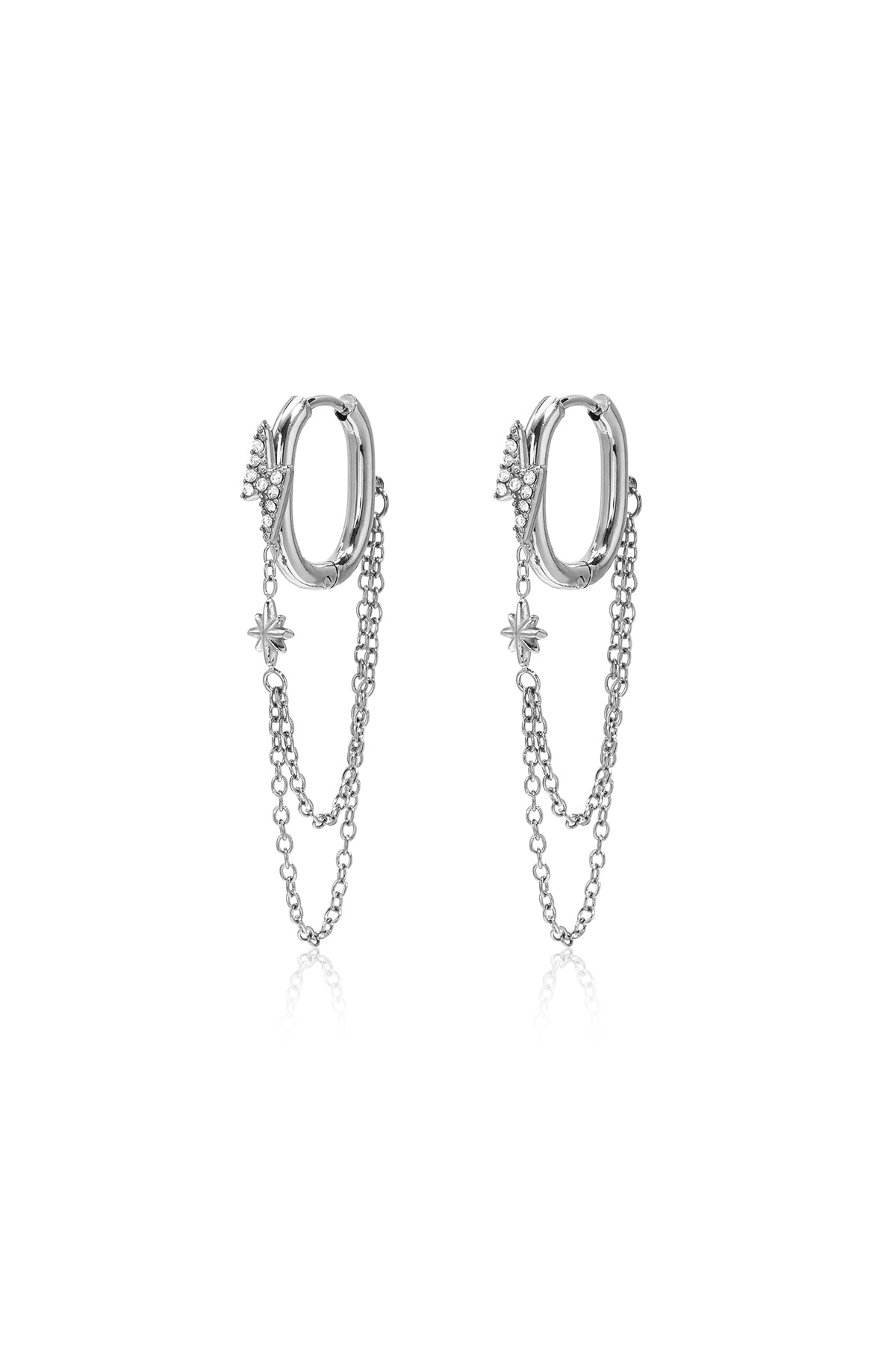 Oorbellen met hangertjes van roestvrij staal en ketting, Simple Daily Simple Series, damessieraden
